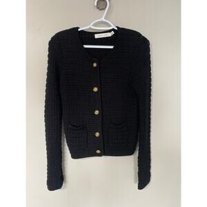 Bishop + Young Black 100% Cotton Ladylike Sweater Jacket Gold Buttons Medium